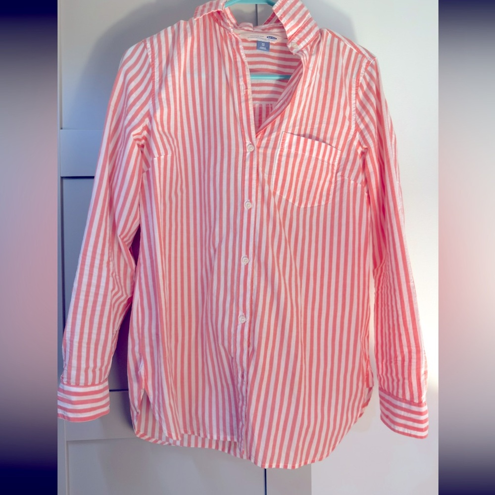 Pink and White Striped Button-Up Shirt